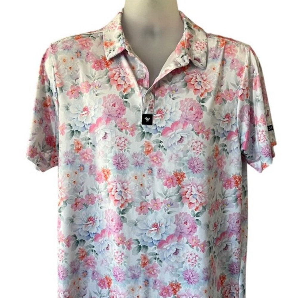 Bad Birdie Pink and White Floral Polo Shirt
